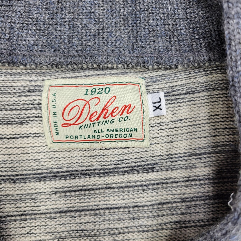 Dehen 1920 Knitting Co Sweater Mens XL Gray Beige Wool Striped Cardigan Made USA - Picture 3 of 16